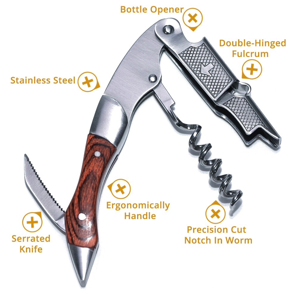 Waiters Corkscrew - Rosewood - French Patented Spring-Loaded Double Lever Wine Bottle Opener for Bartenders and Gifts
