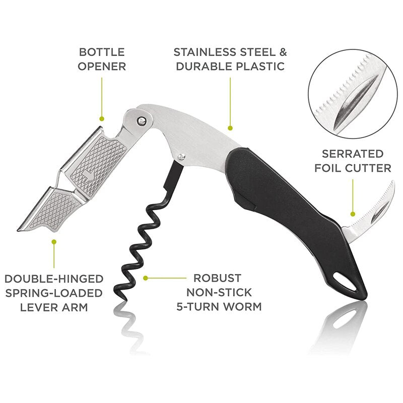Waiters Corkscrew and Wine Stopper, Wine Key with Foil Cutter Reusable Vacuum Wine Stopper for Bartenders and Gifts
