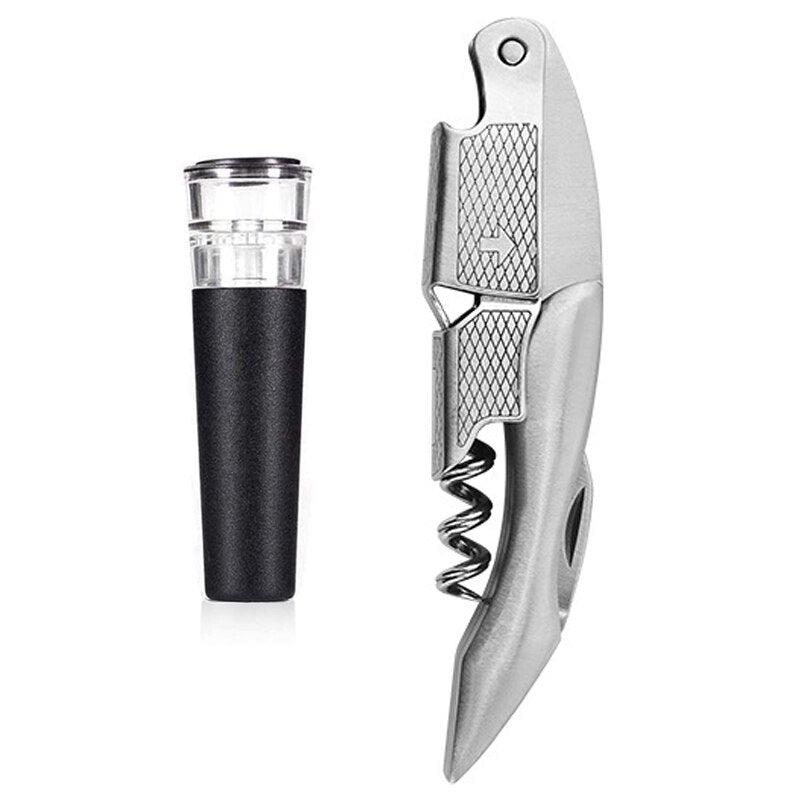 Waiters Corkscrew and Wine Stopper, Wine Key with Foil Cutter Reusable Vacuum Wine Stopper for Bartenders and Gifts