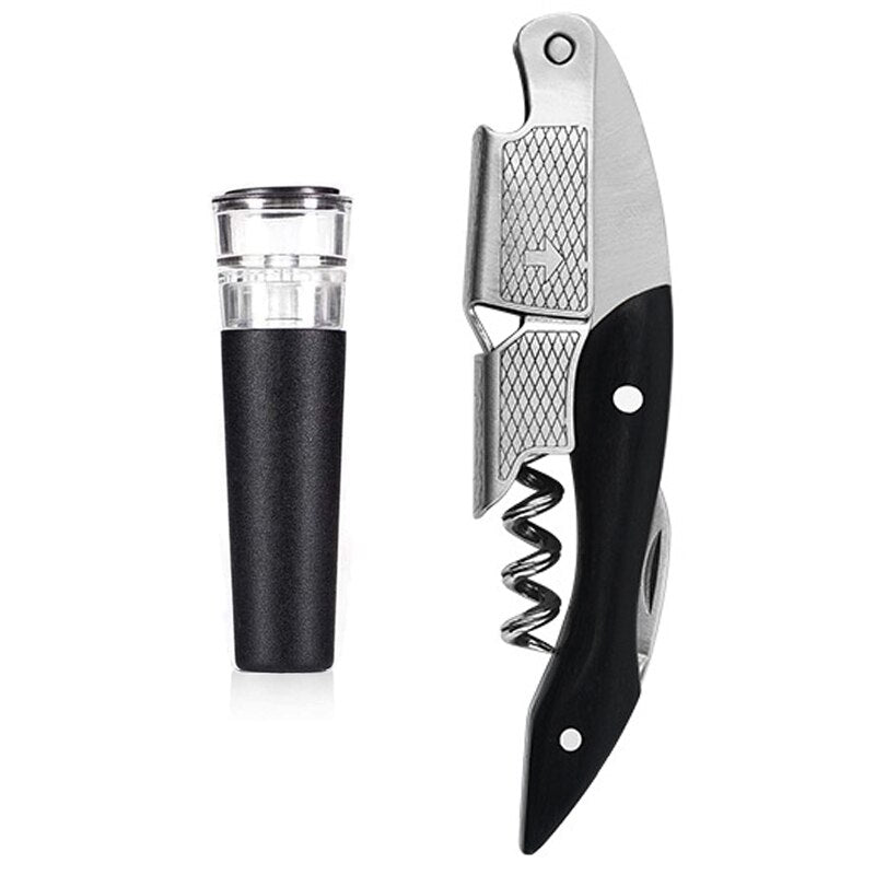 Waiters Corkscrew and Wine Stopper, Wine Key with Foil Cutter Reusable Vacuum Wine Stopper for Bartenders and Gifts