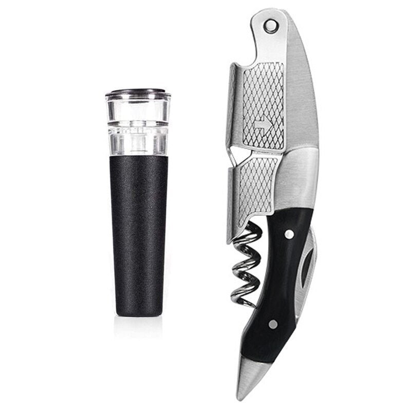 Waiters Corkscrew and Wine Stopper, Wine Key with Foil Cutter Reusable Vacuum Wine Stopper for Bartenders and Gifts