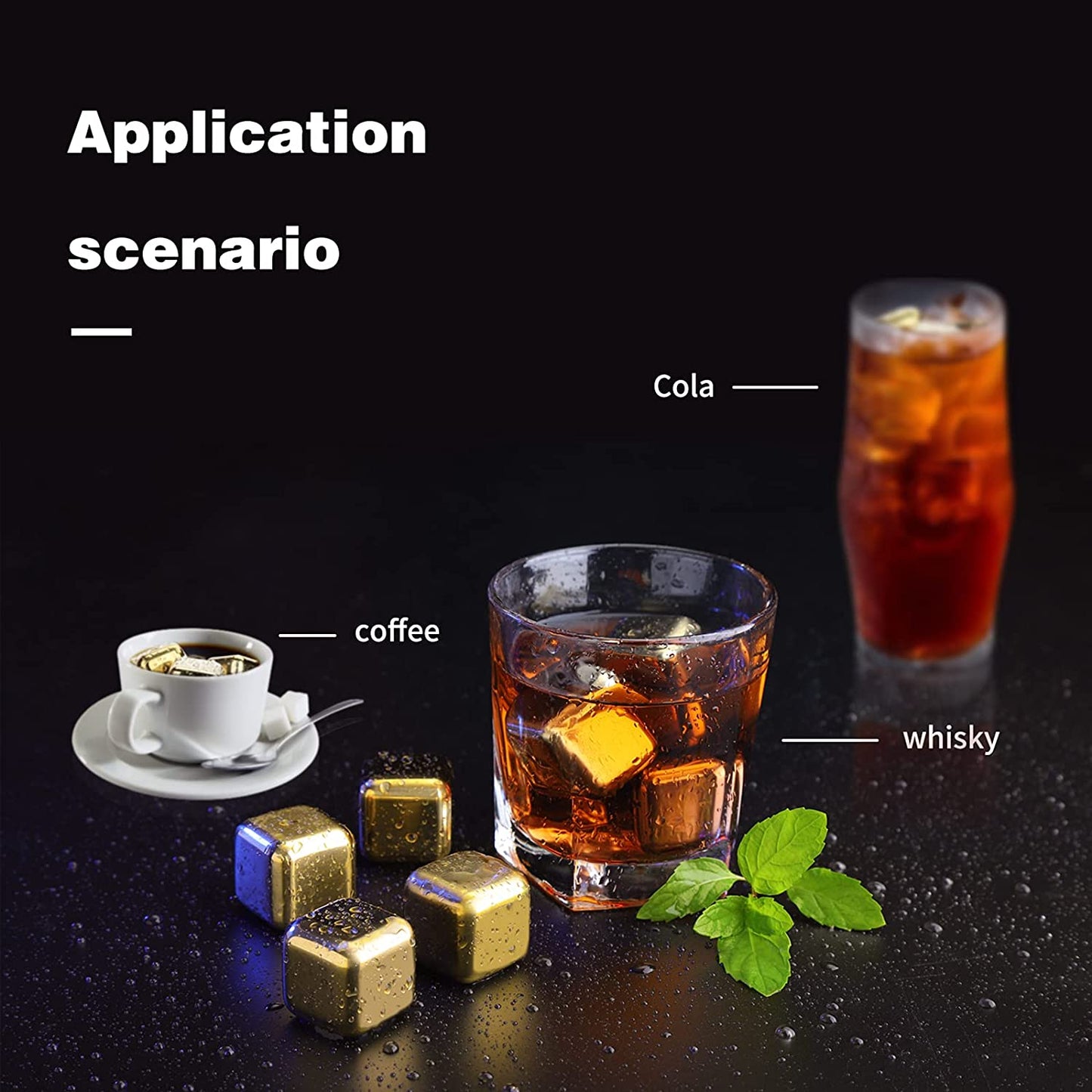 Whiskey Stones, Cooling Whisky Rocks, Metal Ice Cubes Chilling Stones For Whiskey Vodka Liqueurs Wine Beverage Juice or Soda