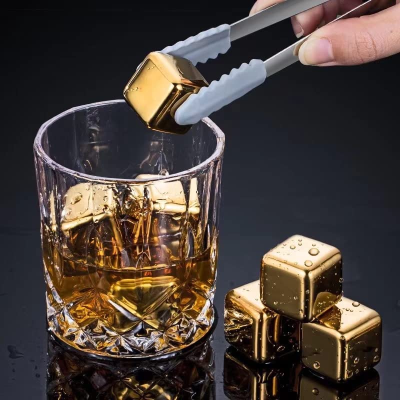 Whiskey Stones, Cooling Whisky Rocks, Metal Ice Cubes Chilling Stones For Whiskey Vodka Liqueurs Wine Beverage Juice or Soda