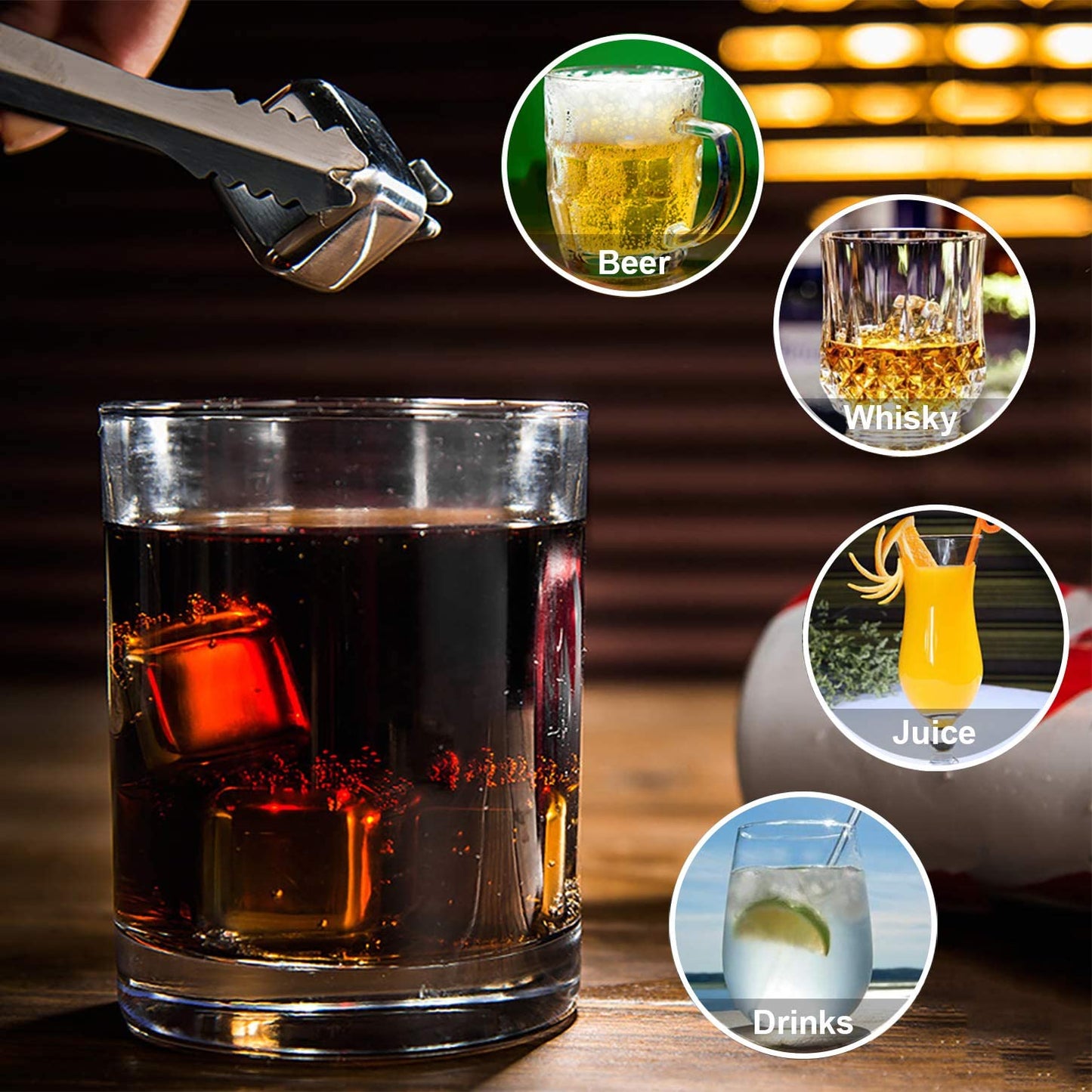 Whiskey Stones, Reusable Ice Cubes, Stainless Steel Ice Cubes, For Whiskey Vodka Liqueurs Wine Beverage Juice or Soda