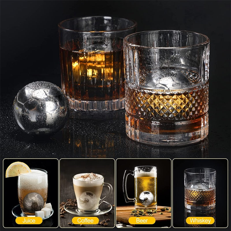 Whiskey Stones, Soccer Whiskey Balls Stainless Steel Ice Ball Reusable Chilling Stones for Beer Liquor Juice Drinks Vodka
