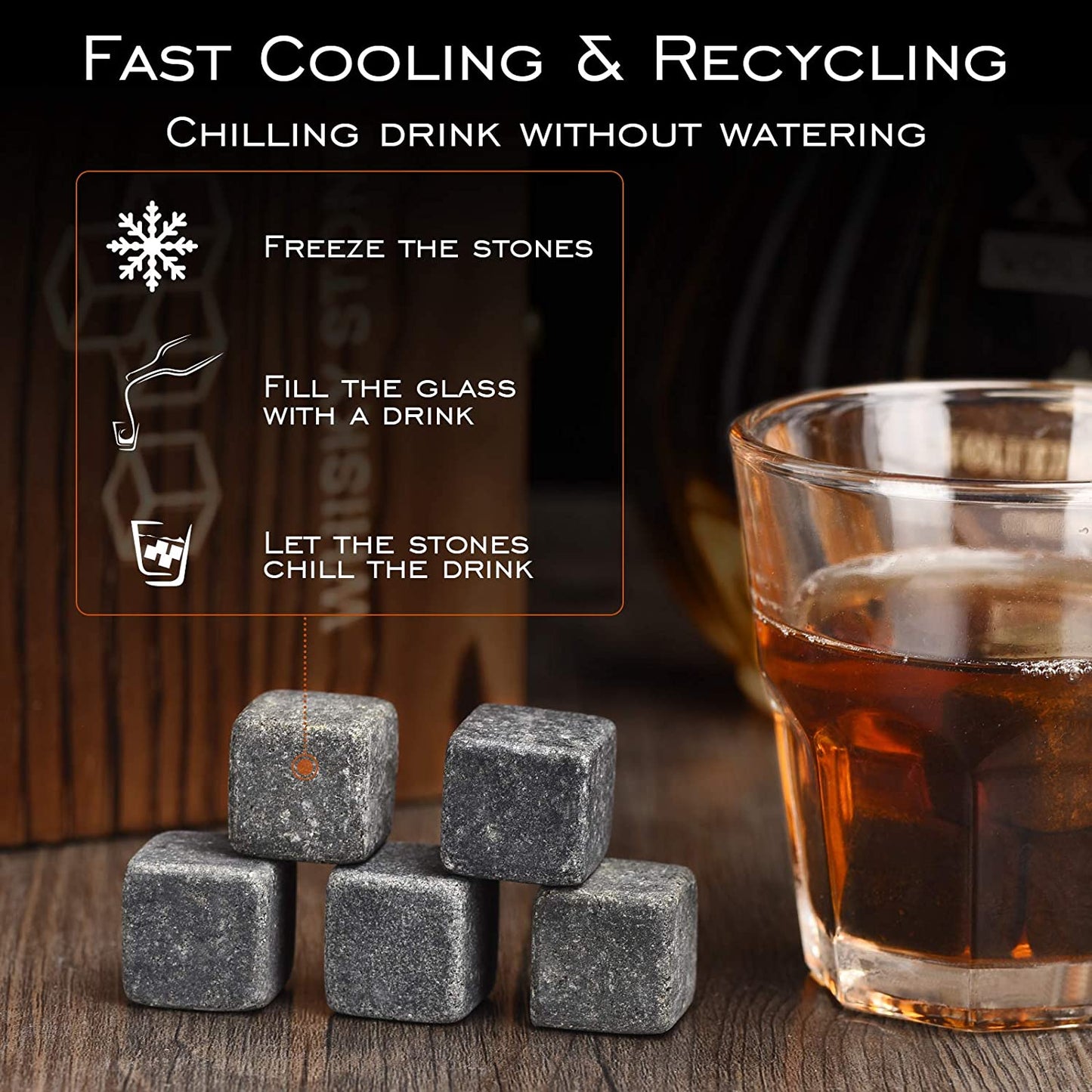 Whiskey Stones, Whiskey Stone Gift Set, Grey Drink Cooling Stones, Pure Soapstone Whiskey Stones for Men Dad Husband Boyfriend