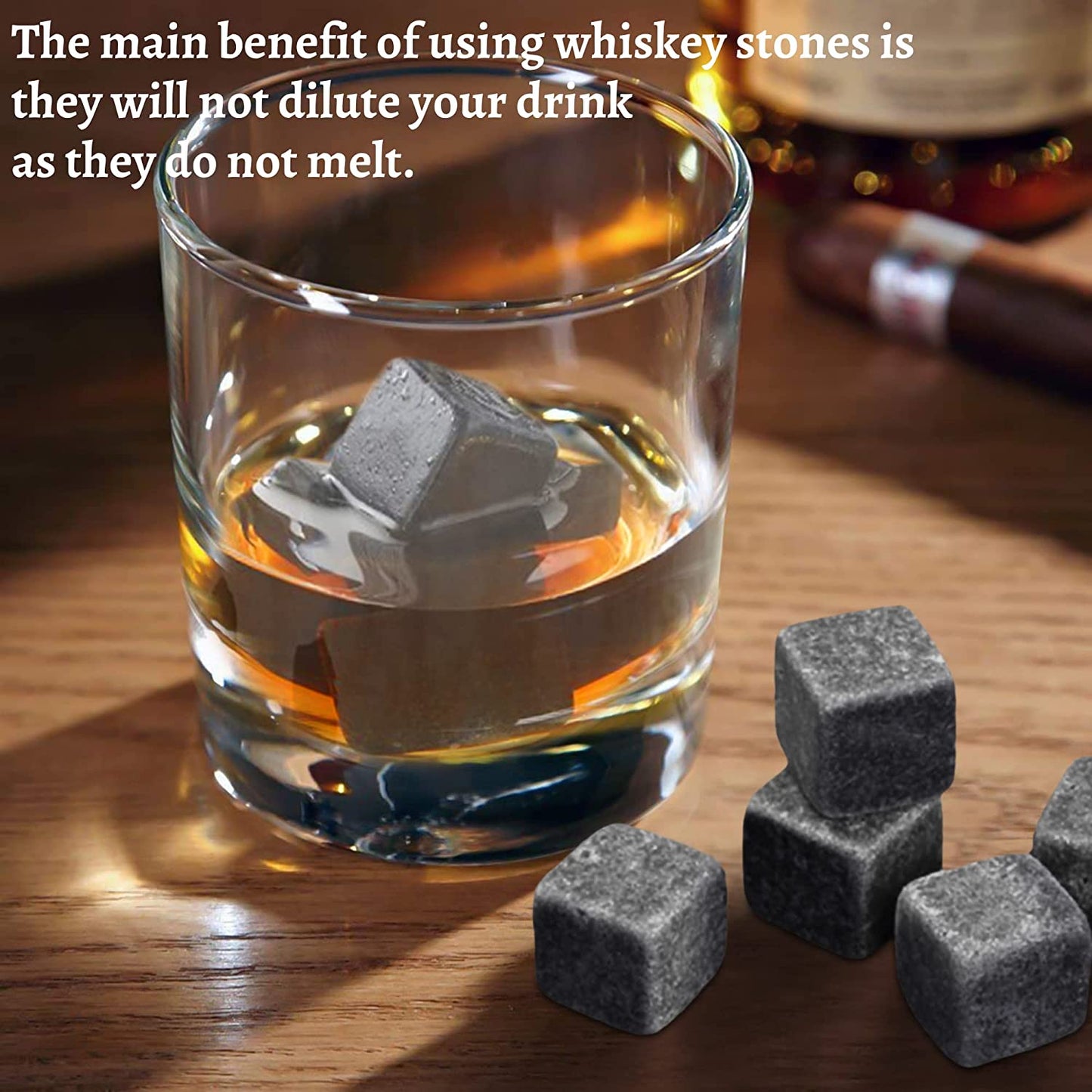 Whiskey Stones, Whiskey Stone Gift Set, Grey Drink Cooling Stones, Pure Soapstone Whiskey Stones for Men Dad Husband Boyfriend