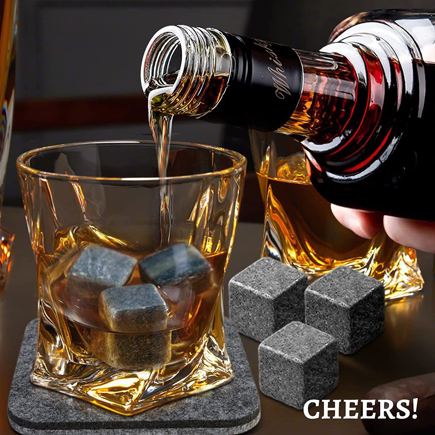 Whiskey Stones, Whiskey Stone Gift Set, Grey Drink Cooling Stones, Pure Soapstone Whiskey Stones for Men Dad Husband Boyfriend