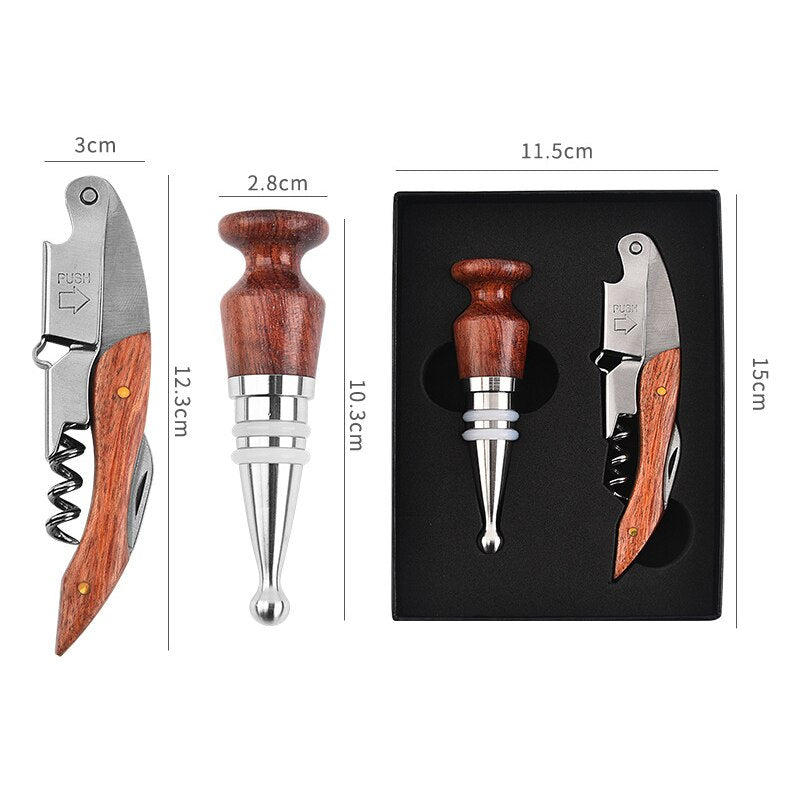 Wine Accessories Set, Stainless Steel Wine Stopper, Waiters Corkscrew 3-in-1 Stainless Steel Wine Key for Bartenders and Gifts