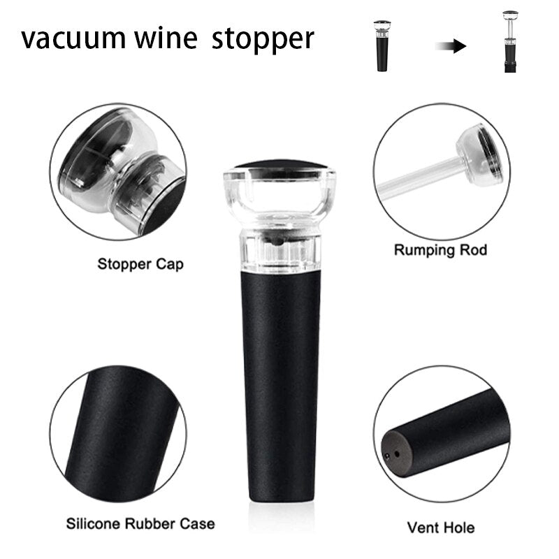 Wine Bottle Opener, Air Pressure Pump Corkscrew with Foil Cutter, Aerator Pourer and Vacuum Stopper for Party 4-in-1 Gift Set