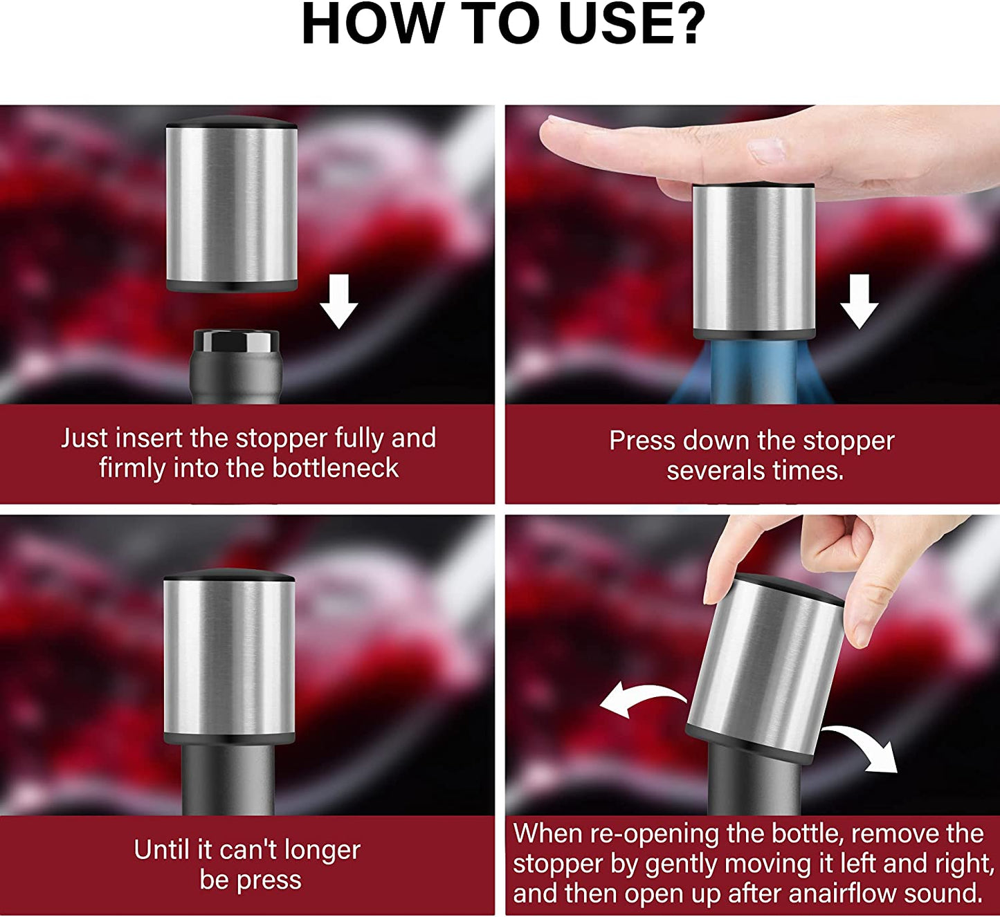 Wine Bottle Stopper, Vacuum Leakproof Wine Stopper for Wine Bottle, Bottle Sealer Keeps Wine Fresh for Family Gifts