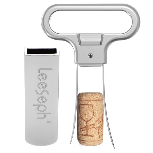 Wine Opener - Two-Prong Cork Puller &amp; Corker with Sleek Case - Durable Stainless Steel Bottle Opener &amp; Beer Opener, Great Gift