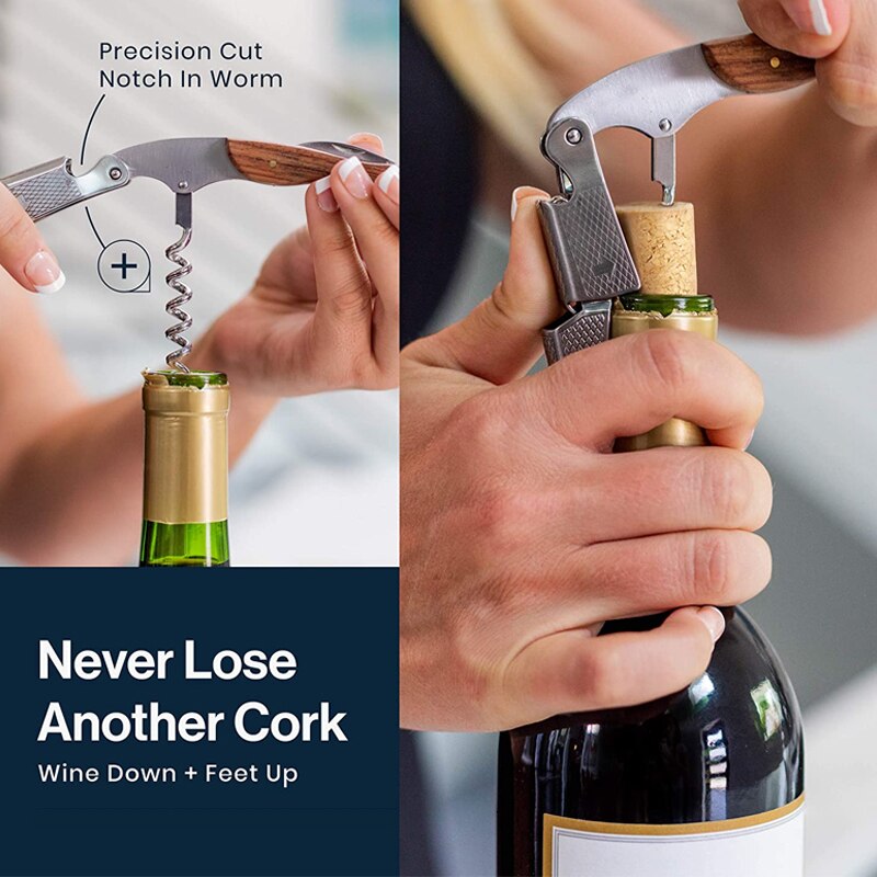 Wine Opener, Waiters Corkscrew, Wine Bottle Opener, 3-in-1 Stainless Steel Wine Key with Foil Cutter for Waiters and Bartenders
