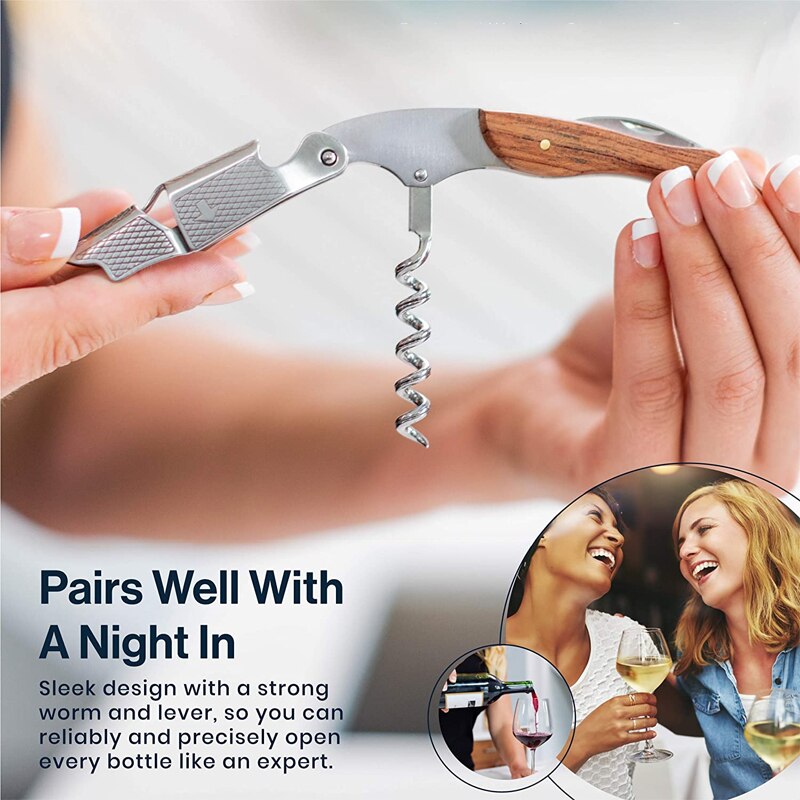 Wine Opener, Waiters Corkscrew, Wine Bottle Opener, 3-in-1 Stainless Steel Wine Key with Foil Cutter for Waiters and Bartenders