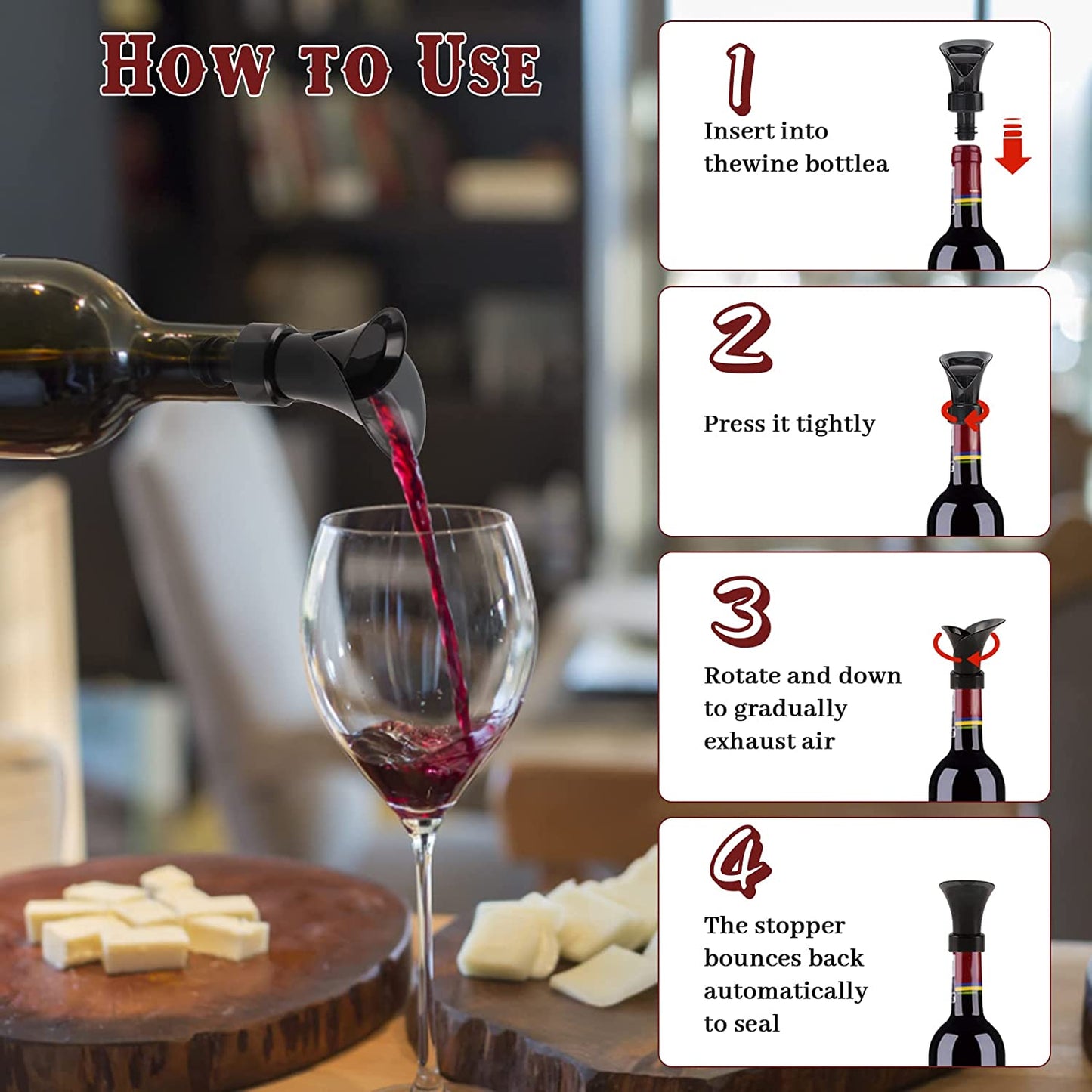 Wine Pourer Spout, 2 in 1 Wine Stopper and Aerator - Flower Shape Wine Bottle Aerator Pourer for Improved Wine Flavor