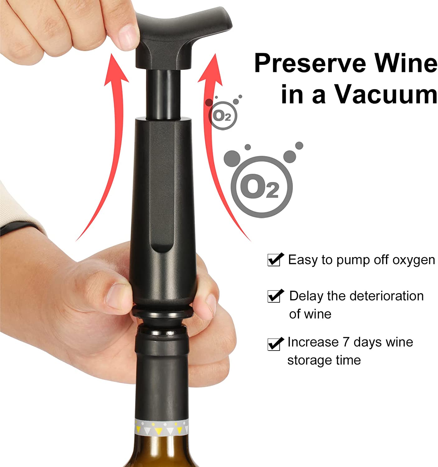 Wine Saver Vacuum Pump with 4 Wine Stoppers, Leakproof Wine Bottle Stoppers Reusable Silicone Wine Preserver for Home Party Gift