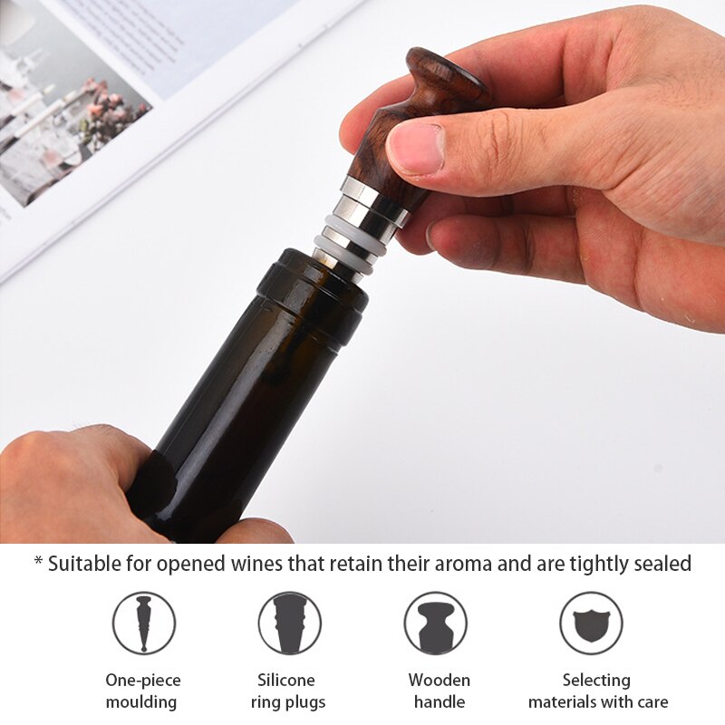 Wine Stopper, Stainless Steel Wine Stopper with Wooden Top, Wine Cork, Beverage Bottle Stopper, Wine Accessories for Gift