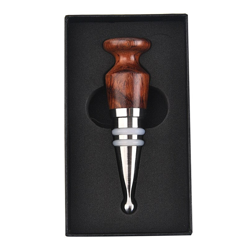 Wine Stopper, Stainless Steel Wine Stopper with Wooden Top, Wine Cork, Beverage Bottle Stopper, Wine Accessories for Gift