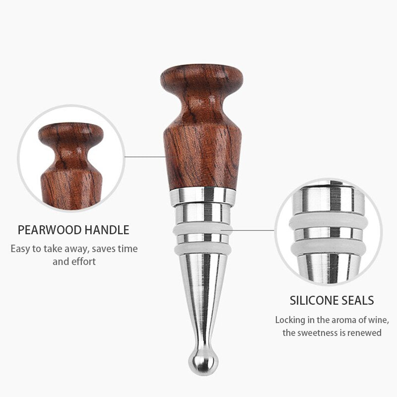 Wine Stopper, Stainless Steel Wine Stopper with Wooden Top, Wine Cork, Beverage Bottle Stopper, Wine Accessories for Gift