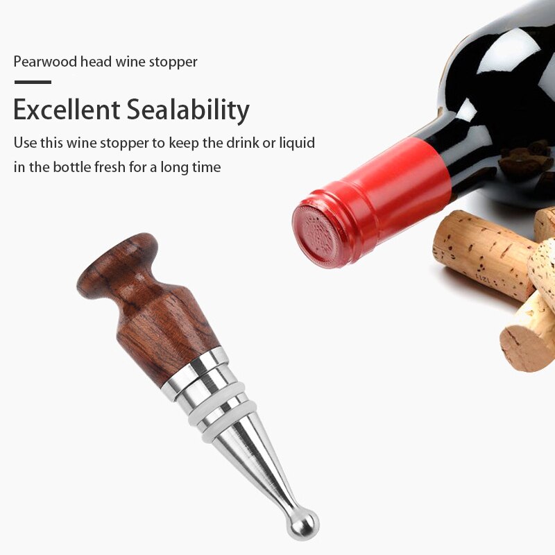 Wine Stopper, Stainless Steel Wine Stopper with Wooden Top, Wine Cork, Beverage Bottle Stopper, Wine Accessories for Gift
