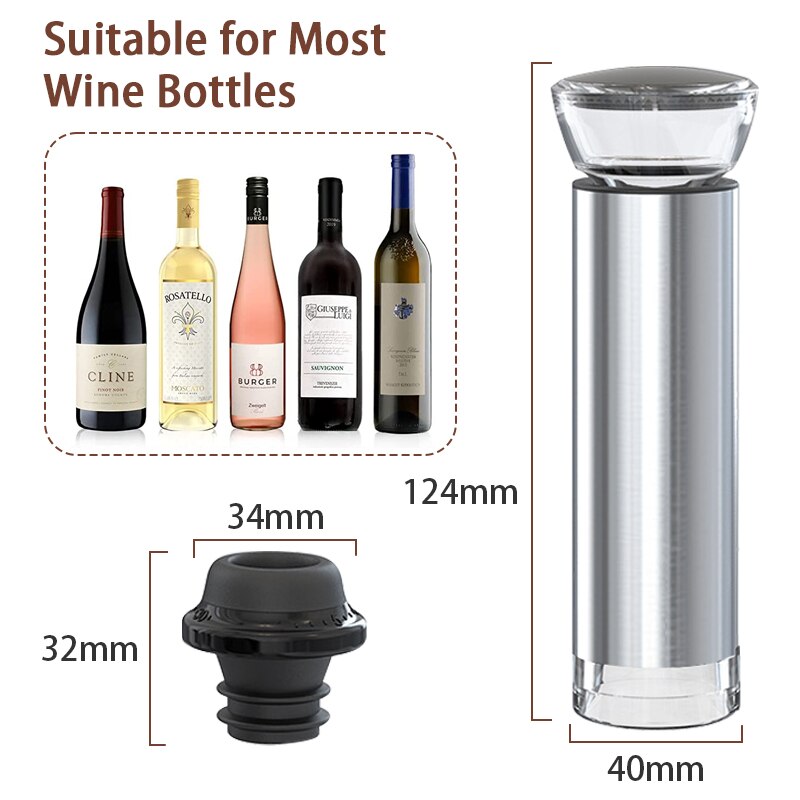 Wine Stopper, Wine Saver Pump, Reusable Stainless Steel Wine Saver Pump and 4 x Reusable Wine Stoppers for Wine Bottles