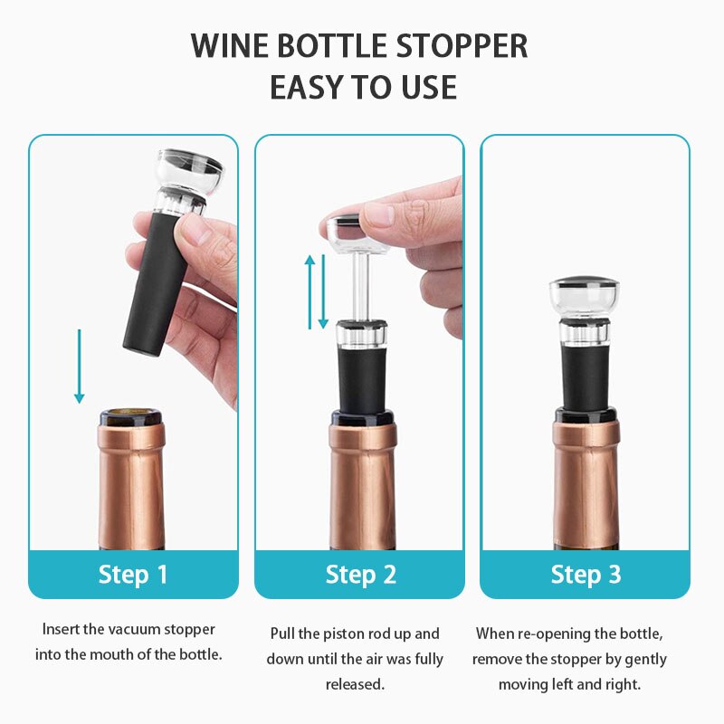 Wine Stoppers, Vacuum Wine Stopper, Silicone Bottle Stoppers with Built-in Vacuum Wine Saver Pump Keep Wine Fresh Sealing