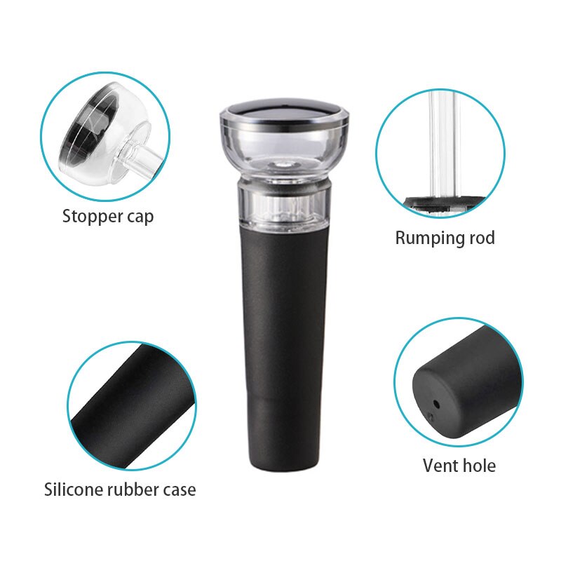 Wine Stoppers, Vacuum Wine Stopper, Silicone Bottle Stoppers with Built-in Vacuum Wine Saver Pump Keep Wine Fresh Sealing