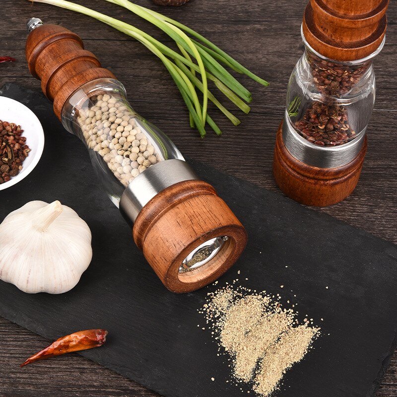 Wooden Salt and Pepper Grinder Set - Wood and Acrylic Mills, Adjustable coarseness ceramic grinder