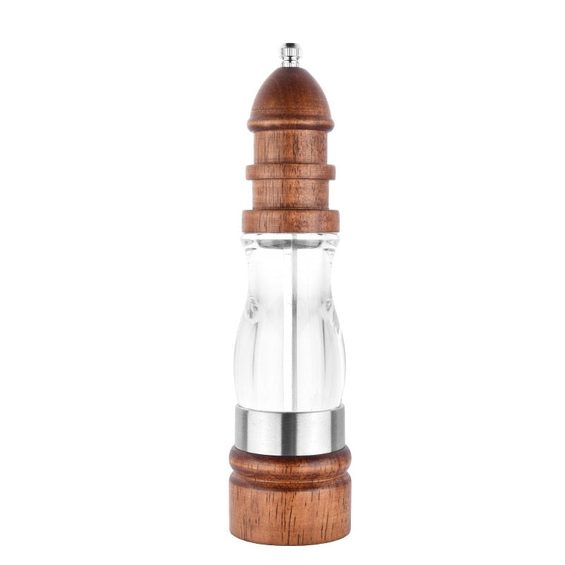 Wooden Salt and Pepper Grinder Set - Wood and Acrylic Mills, Adjustable coarseness ceramic grinder