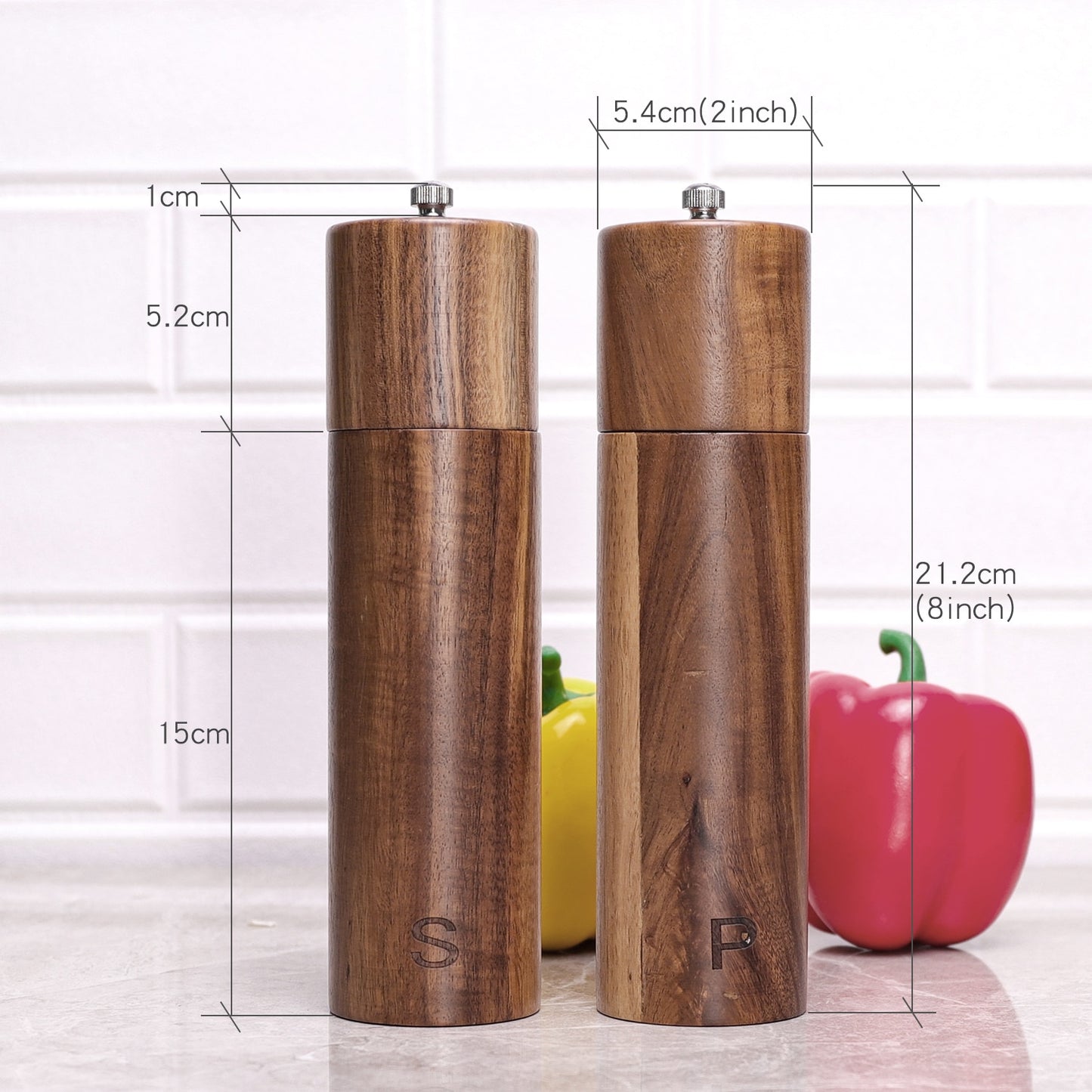 Wooden Salt and Pepper Grinders, Manual, Sea Salt and Pepper Mills for Seasoning, Meal Prep, Cooking, Serving, Dining, Tableware